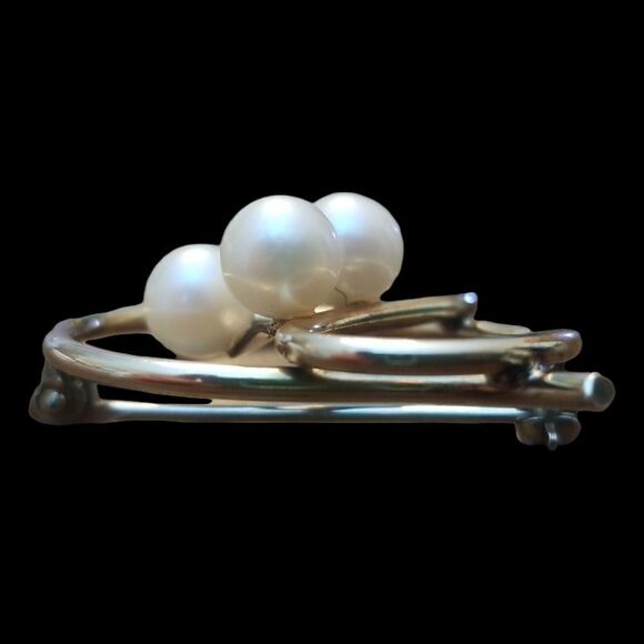 Vintage 1950s 12k GF Abstract Brooch with 3 Pearls - Picture 4 of 5